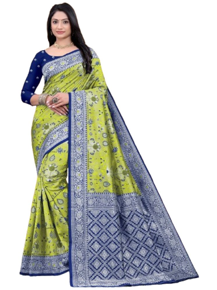     			INDIAN SILKS Pack of 1 Art Silk Printed Saree With Blouse Piece ( Lime Green )