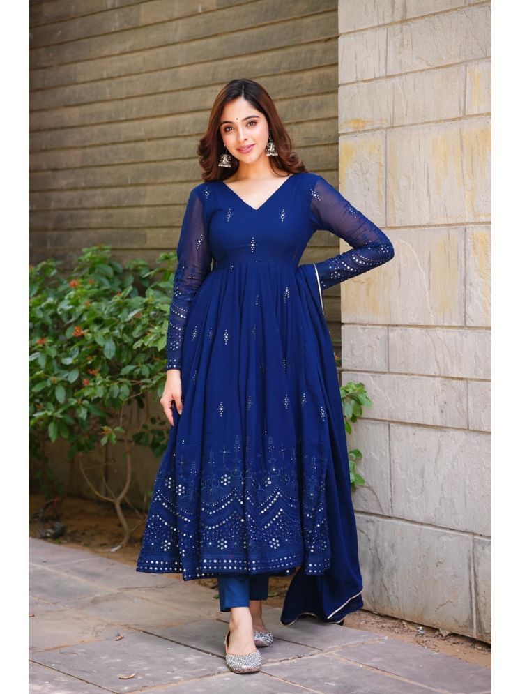     			Lakaala Georgette Embroidered Kurti With Pants Women's Stitched Salwar Suit - Blue ( Pack of 1 )