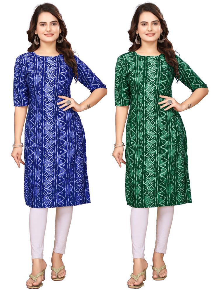     			MELDI KRUPA Pack of 2 Crepe Printed Straight Women's Kurti - ( Blue,Green )