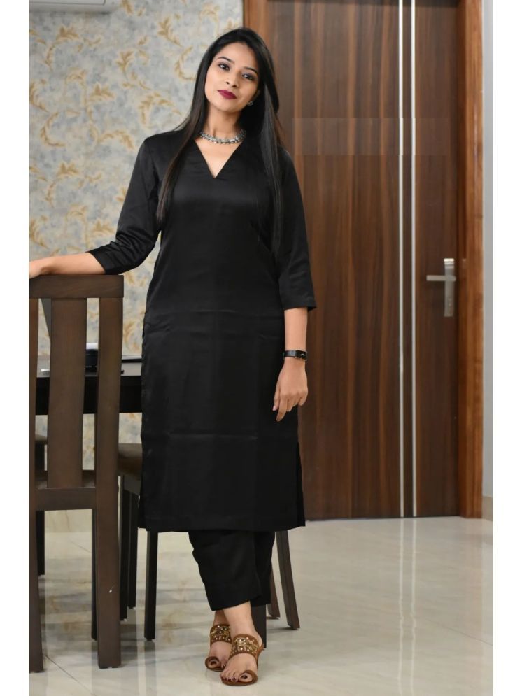     			Nirja Fab Rayon Solid Kurti With Pants Women's Stitched Salwar Suit - Black ( Pack of 1 )