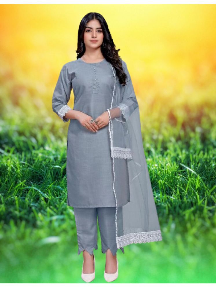     			RUTSH CREATION Cotton Solid Kurti With Pants Women's Stitched Salwar Suit - Light Grey ( Pack of 1 )