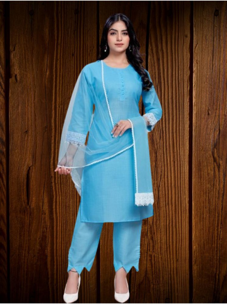     			RUTSH CREATION Cotton Solid Kurti With Pants Women's Stitched Salwar Suit - Blue ( Pack of 1 )