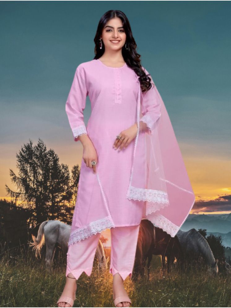     			RUTSH CREATION Cotton Solid Kurti With Pants Women's Stitched Salwar Suit - Pink ( Pack of 1 )