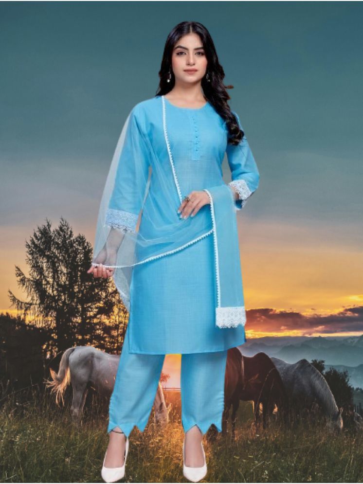     			RUTSH CREATION Cotton Solid Kurti With Pants Women's Stitched Salwar Suit - Blue ( Pack of 1 )