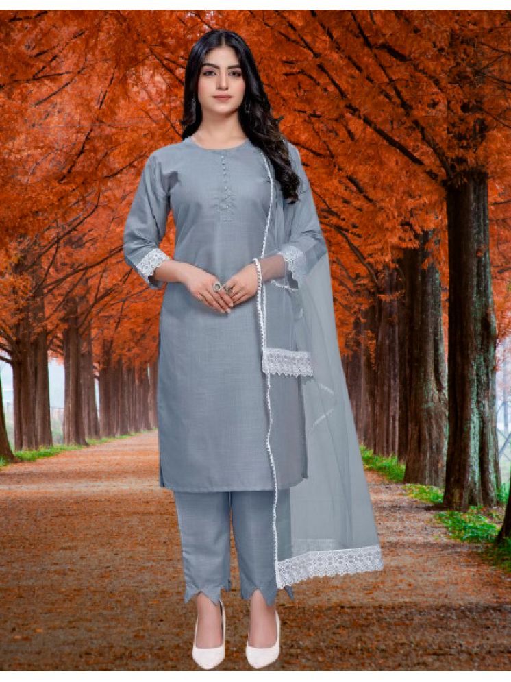     			RUTSH CREATION Cotton Solid Kurti With Pants Women's Stitched Salwar Suit - Light Grey ( Pack of 1 )