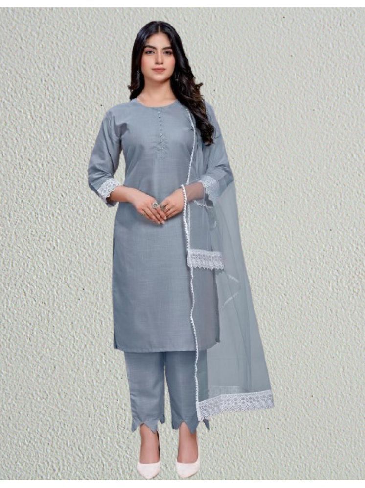     			RUTSH CREATION Cotton Solid Kurti With Pants Women's Stitched Salwar Suit - Light Grey ( Pack of 1 )