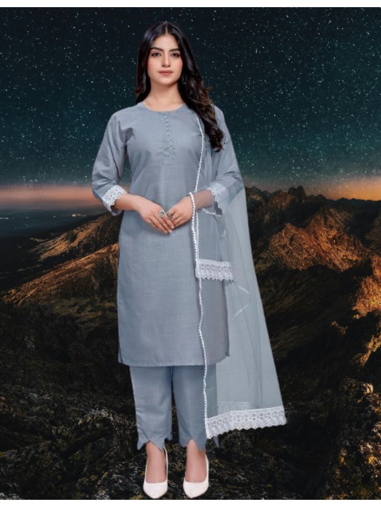     			RUTSH CREATION Cotton Solid Kurti With Pants Women's Stitched Salwar Suit - Light Grey ( Pack of 1 )