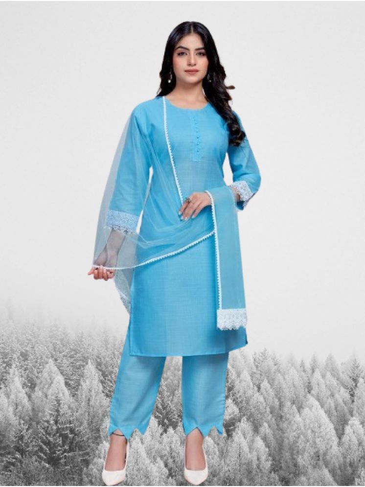     			RUTSH CREATION Cotton Solid Kurti With Pants Women's Stitched Salwar Suit - Blue ( Pack of 1 )