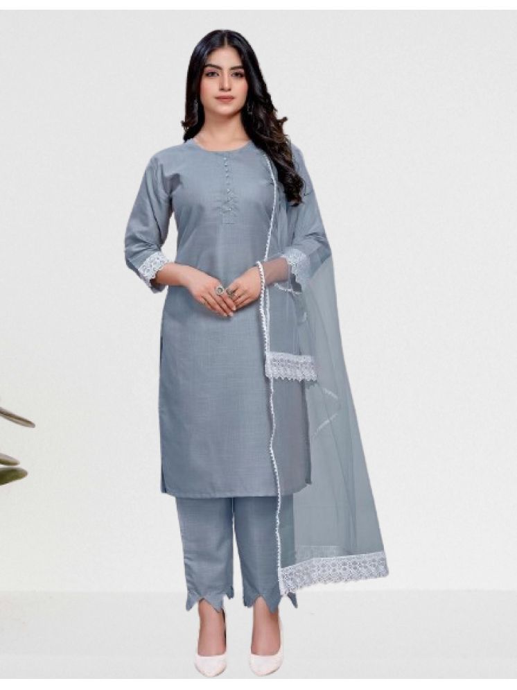     			RUTSH CREATION Cotton Solid Kurti With Pants Women's Stitched Salwar Suit - Light Grey ( Pack of 1 )