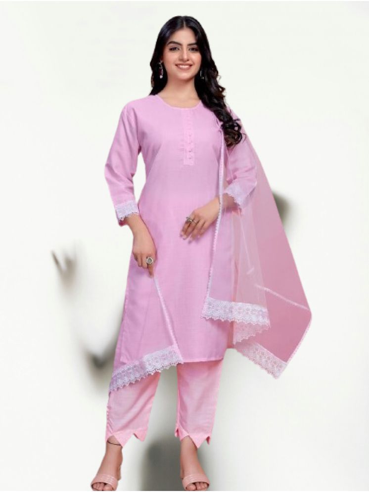     			RUTSH CREATION Cotton Solid Kurti With Pants Women's Stitched Salwar Suit - Pink ( Pack of 1 )