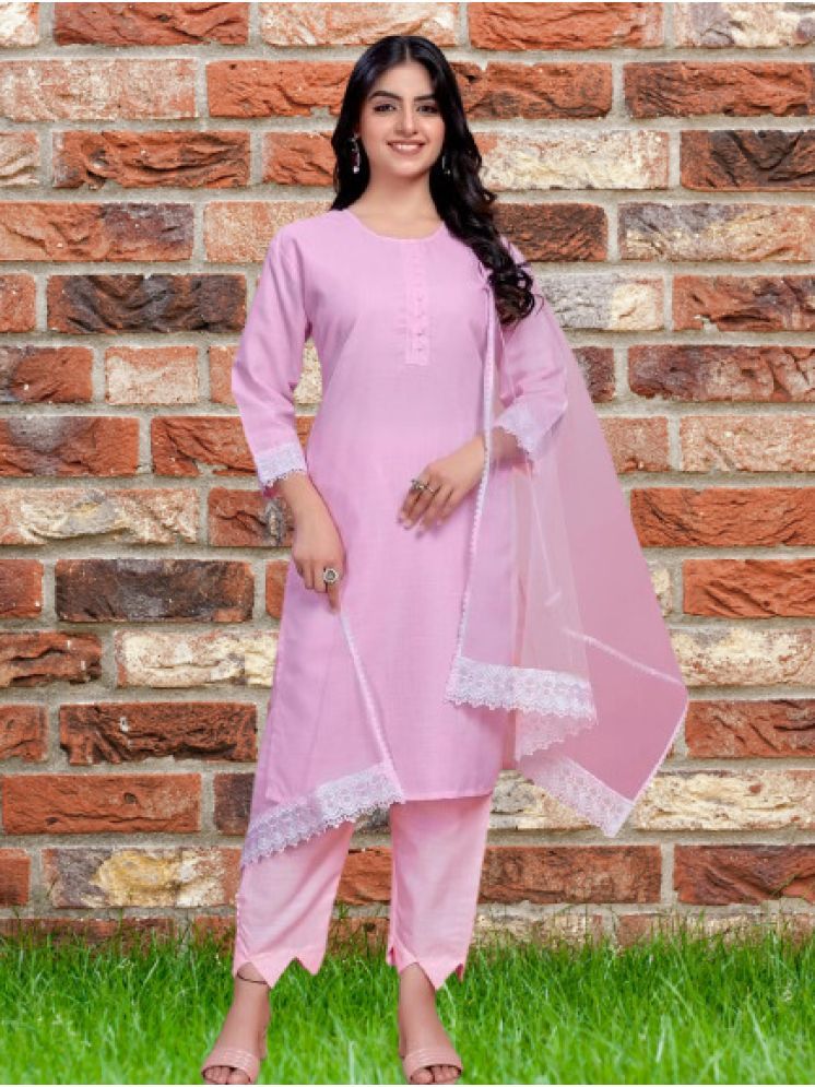     			RUTSH CREATION Cotton Solid Kurti With Pants Women's Stitched Salwar Suit - Pink ( Pack of 1 )