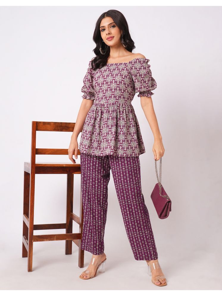     			Selvia Wine Printed Pant Top Set