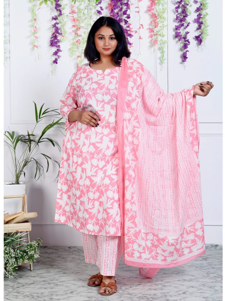     			Swasti Cotton Printed Kurti With Palazzo Women's Stitched Salwar Suit - Pink ( Pack of 1 )