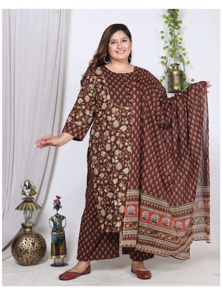     			Swasti Cotton Printed Kurti With Palazzo Women's Stitched Salwar Suit - Brown ( Pack of 1 )