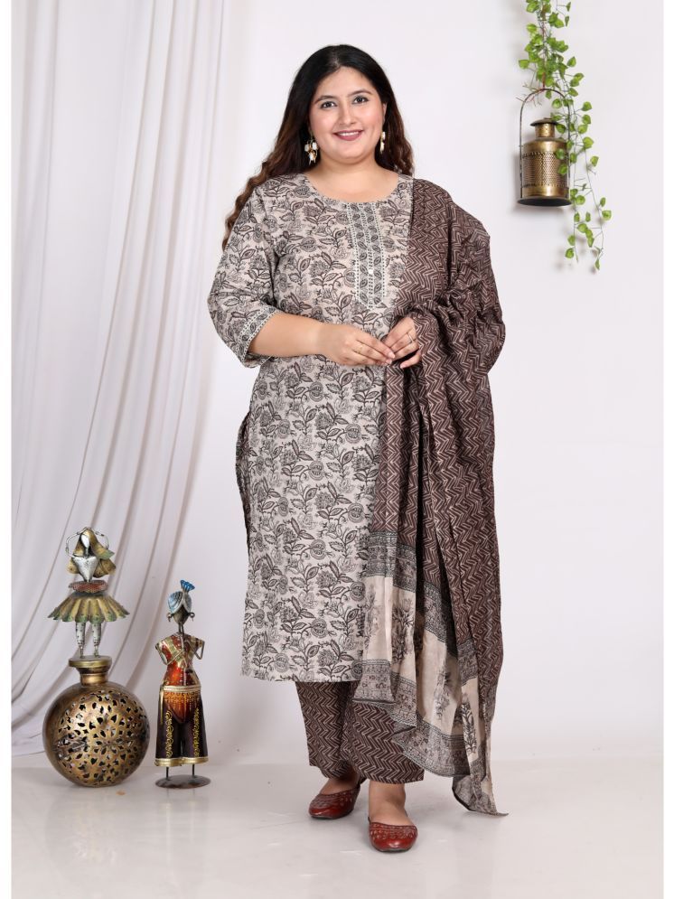     			Swasti Cotton Printed Kurti With Palazzo Women's Stitched Salwar Suit - Grey ( Pack of 1 )