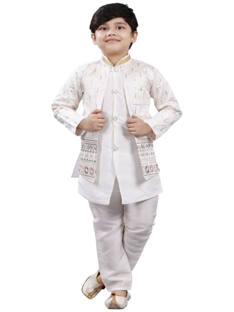     			s muktar garments Boys Cotton Blend Sequined - Pattern Kurta Pant Set ( Off White , Pack of 1 )