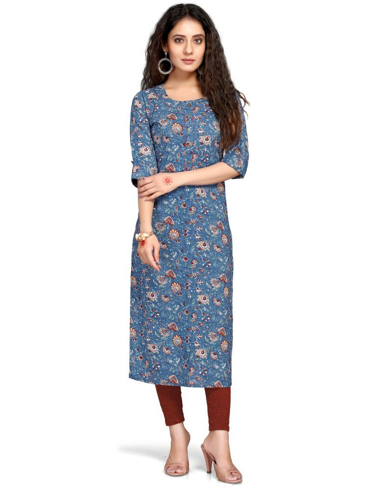     			wonder weave Pack of 1 Cotton Printed Straight Women's Kurti - ( Blue )