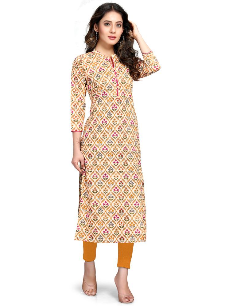     			wonder weave Pack of 1 Cotton Printed Straight Women's Kurti - ( Beige )