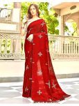 A TO Z CART Pack of 1 Silk Blend Printed Saree With Blouse Piece ( Red )