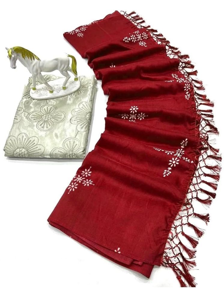     			A TO Z CART Pack of 1 Silk Blend Printed Saree With Blouse Piece ( Red )