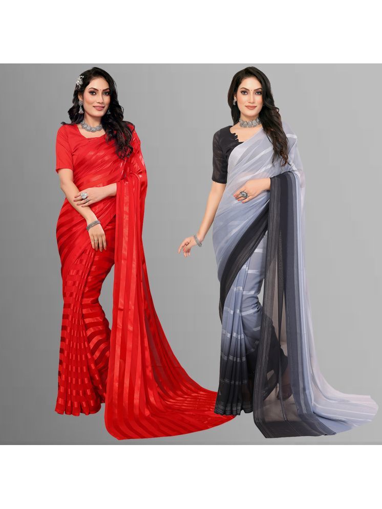     			ANAND SAREES Pack of 2 Satin Striped Saree With Blouse Piece ( Multicolor )