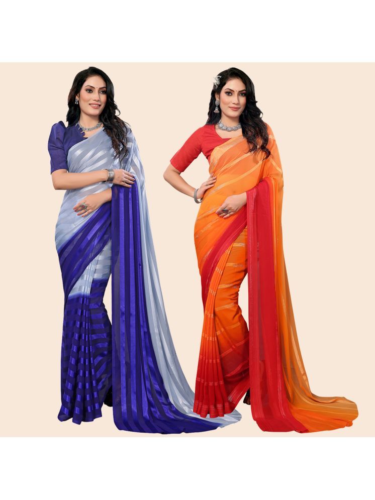     			ANAND SAREES Pack of 2 Satin Striped Saree With Blouse Piece ( Multicolor )