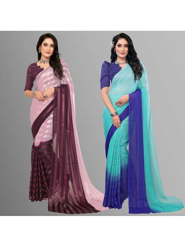     			ANAND SAREES Pack of 2 Satin Striped Saree With Blouse Piece ( Multicolor )