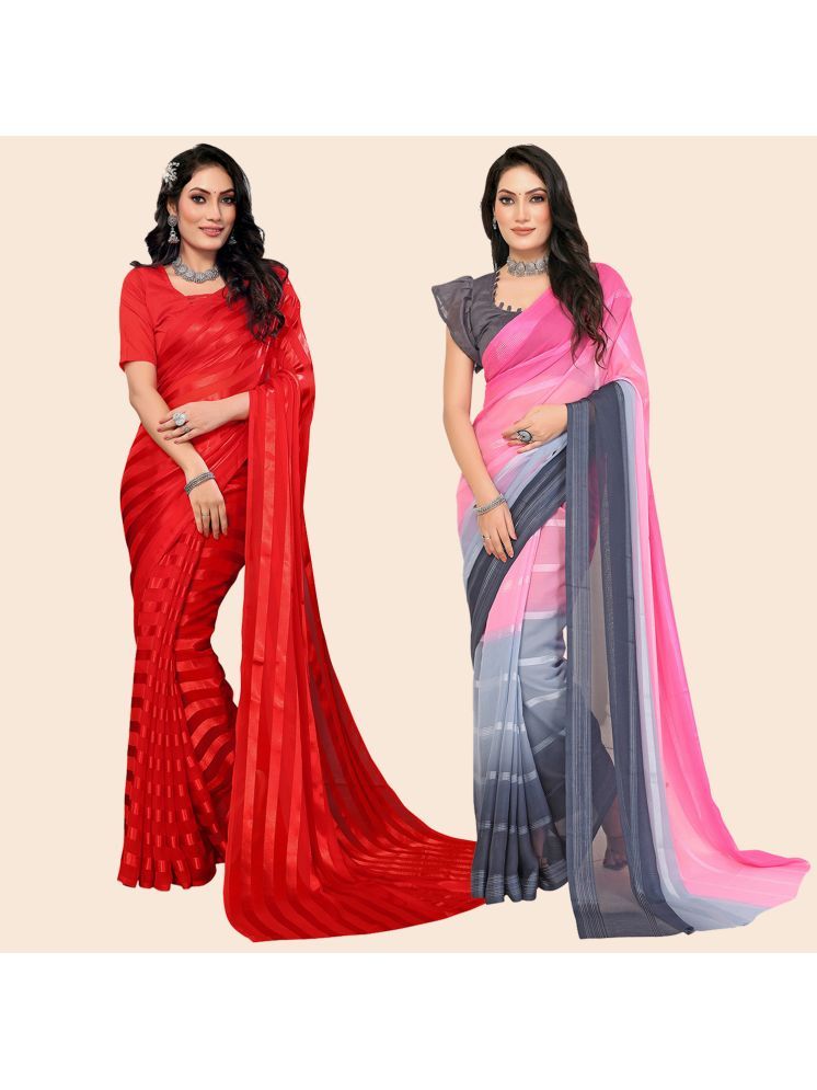     			ANAND SAREES Pack of 2 Satin Striped Saree With Blouse Piece ( Multicolor )