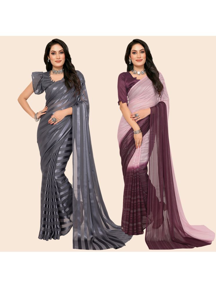     			ANAND SAREES Pack of 2 Satin Striped Saree With Blouse Piece ( Multicolor )