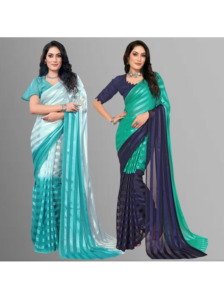     			ANAND SAREES Pack of 2 Satin Striped Saree With Blouse Piece ( Multicolor )