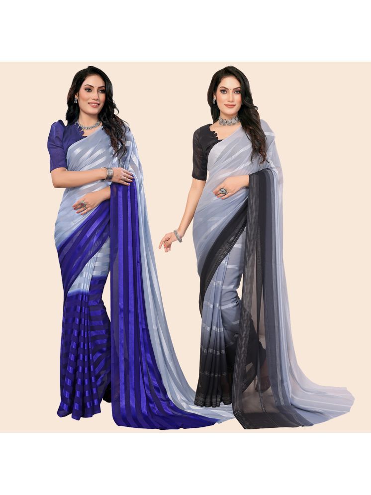     			ANAND SAREES Pack of 2 Satin Striped Saree With Blouse Piece ( Multicolor )