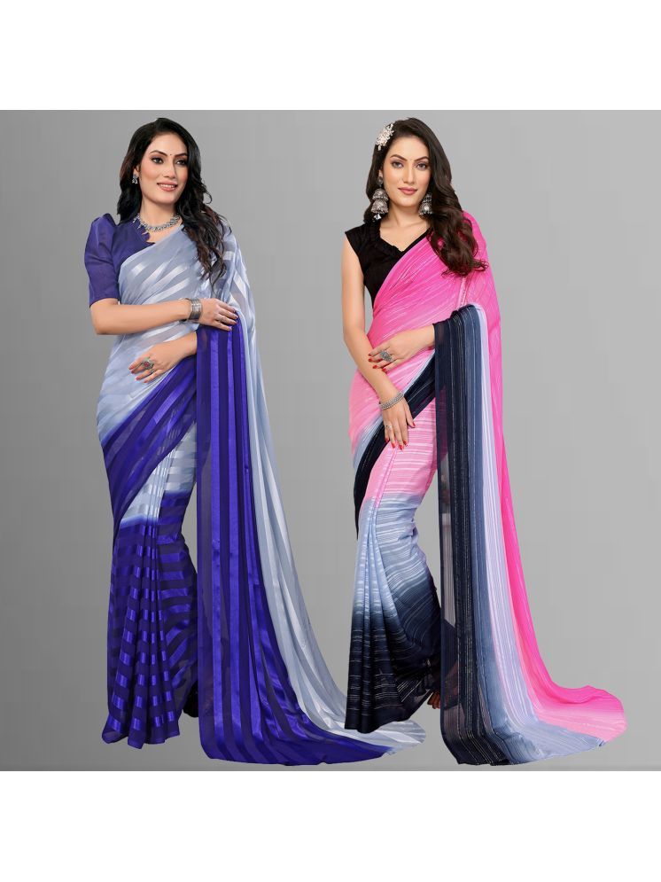     			ANAND SAREES Pack of 2 Satin Striped Saree With Blouse Piece ( Multicolor )