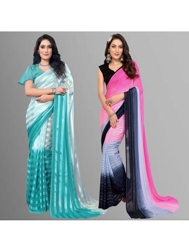     			ANAND SAREES Pack of 2 Satin Striped Saree With Blouse Piece ( Multicolor )