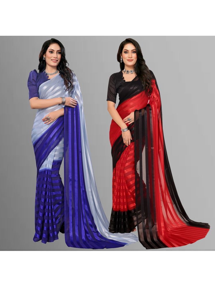     			ANAND SAREES Pack of 2 Satin Striped Saree With Blouse Piece ( Multicolor )