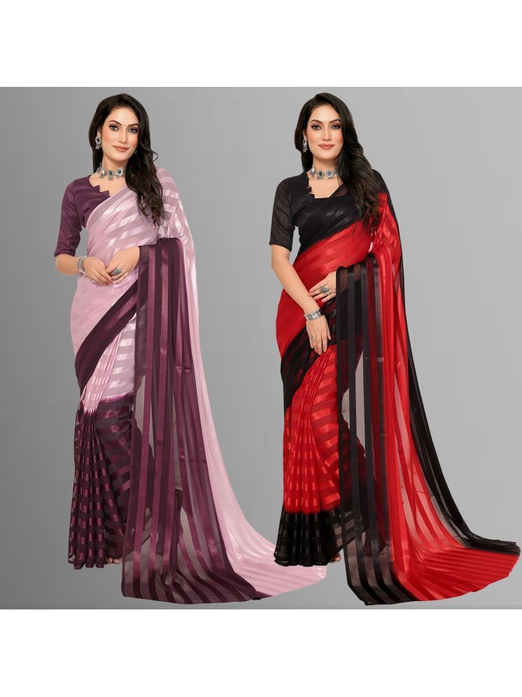     			ANAND SAREES Pack of 2 Satin Striped Saree With Blouse Piece ( Multicolor )