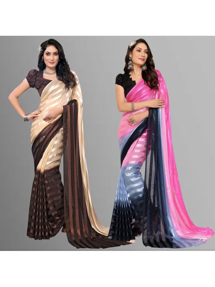     			ANAND SAREES Pack of 2 Satin Striped Saree With Blouse Piece ( Multicolor )