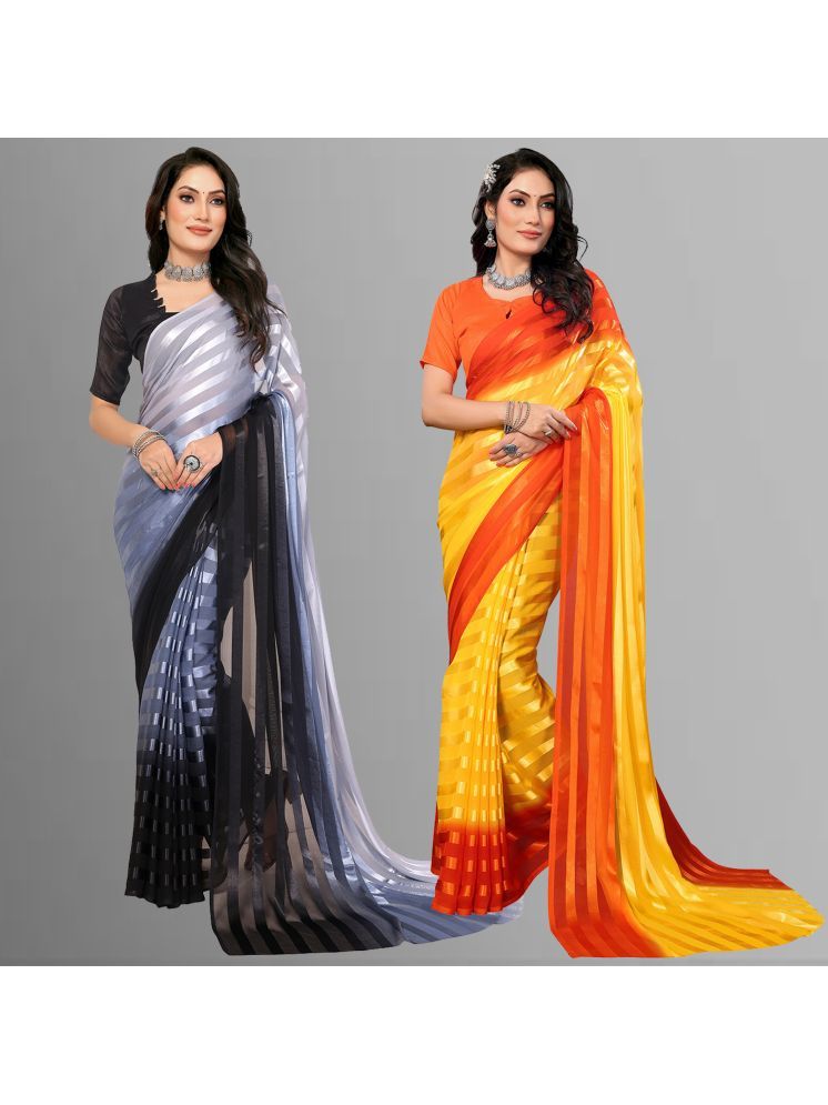     			ANAND SAREES Pack of 2 Satin Striped Saree With Blouse Piece ( Multicolor )