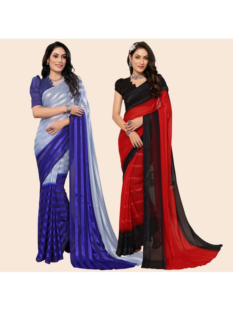     			ANAND SAREES Pack of 2 Satin Striped Saree With Blouse Piece ( Multicolor )