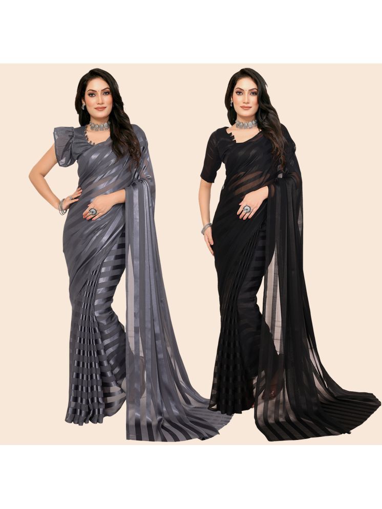     			ANAND SAREES Pack of 2 Satin Striped Saree With Blouse Piece ( Multicolor )