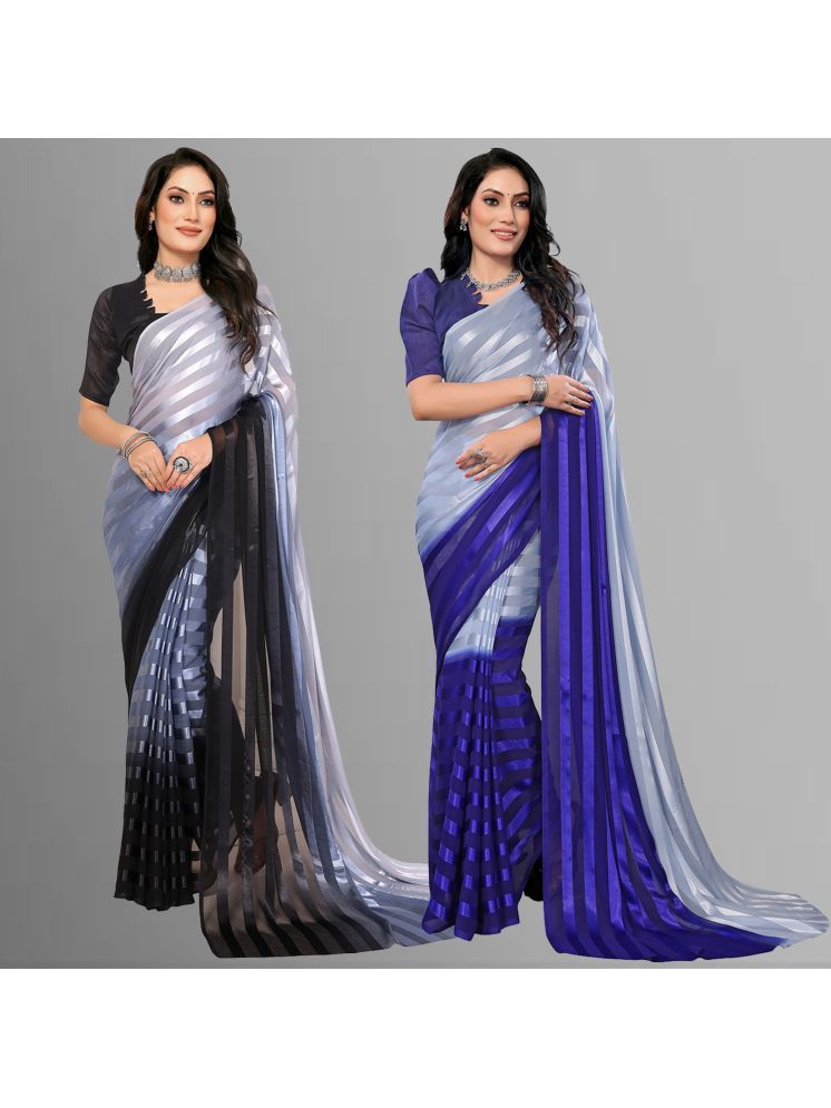     			ANAND SAREES Pack of 2 Satin Striped Saree With Blouse Piece ( Multicolor )