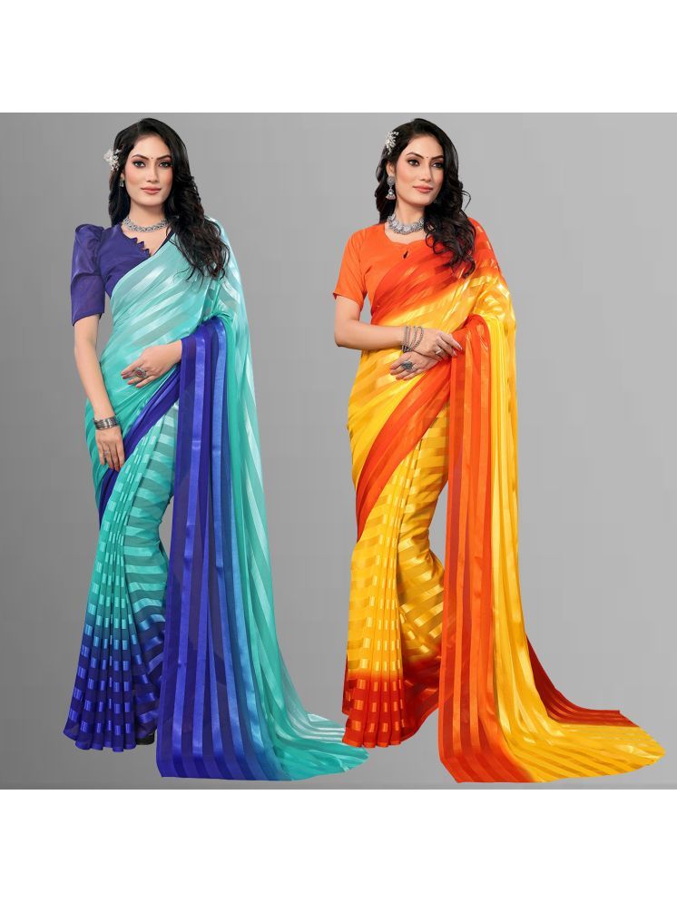     			ANAND SAREES Pack of 2 Satin Striped Saree With Blouse Piece ( Multicolor )