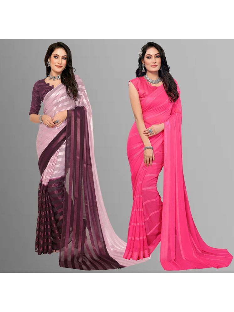     			ANAND SAREES Pack of 2 Satin Striped Saree With Blouse Piece ( Multicolor )