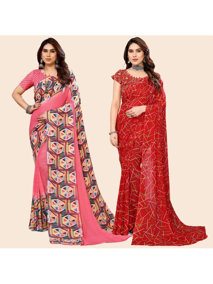     			Kashvi Sarees Pack of 2 Georgette Printed Saree With Blouse Piece ( Multicolor )