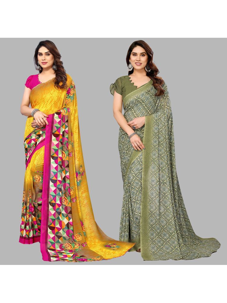     			Kashvi Sarees Pack of 2 Georgette Printed Saree With Blouse Piece ( Multicolor )