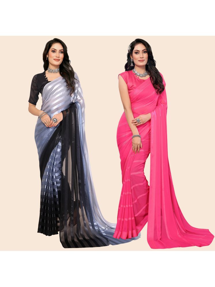     			Kashvi Sarees Pack of 2 Satin Striped Saree With Blouse Piece ( Multicolor )