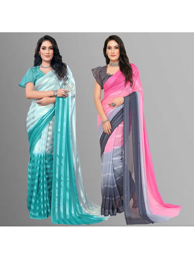     			Kashvi Sarees Pack of 2 Satin Striped Saree With Blouse Piece ( Multicolor )