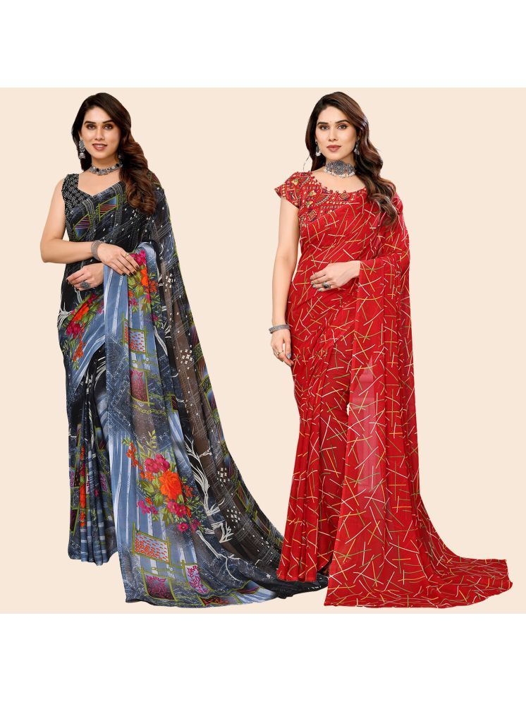     			Kashvi Sarees Pack of 2 Georgette Printed Saree With Blouse Piece ( Multicolor )