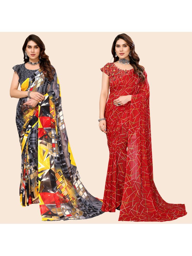     			Kashvi Sarees Pack of 2 Georgette Printed Saree With Blouse Piece ( Multicolor )