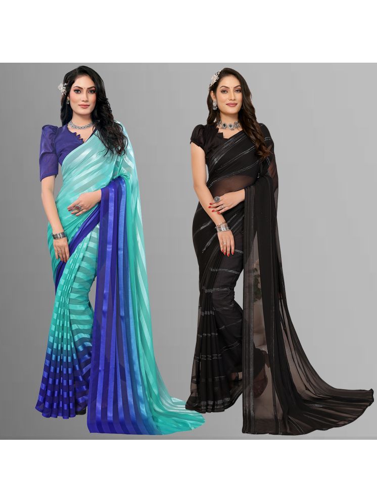     			Kashvi Sarees Pack of 2 Satin Striped Saree With Blouse Piece ( Multicolor )