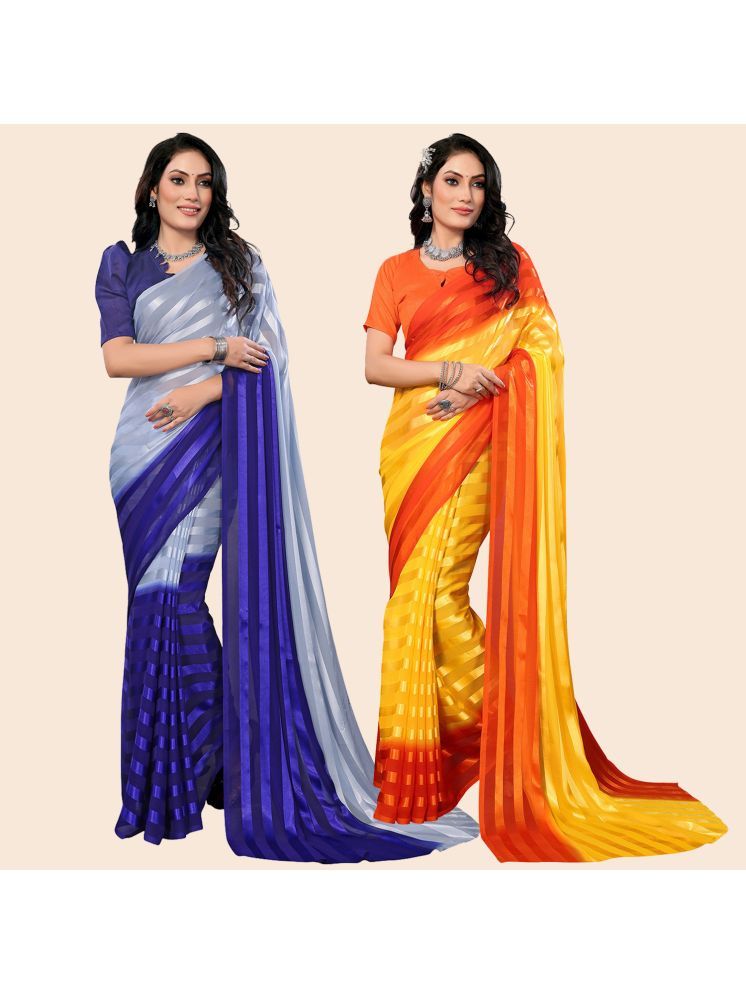     			Kashvi Sarees Pack of 2 Satin Striped Saree With Blouse Piece ( Multicolor )